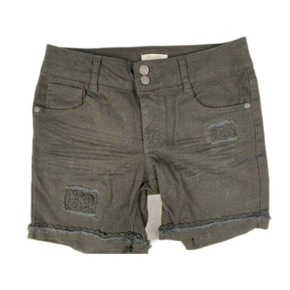 Mudd Girls Size 16 Shorts Black Midi Cuffed Embellished Stretch Low Rise